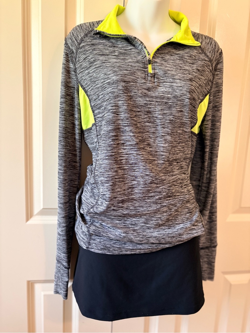 Active wear,  Gray Quarter-Zip Pullover with Neon Yellow Accents, size M